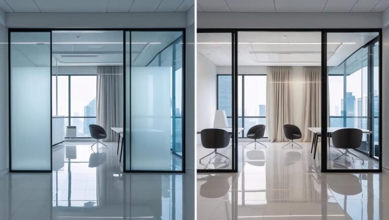Framed glass partitions, office