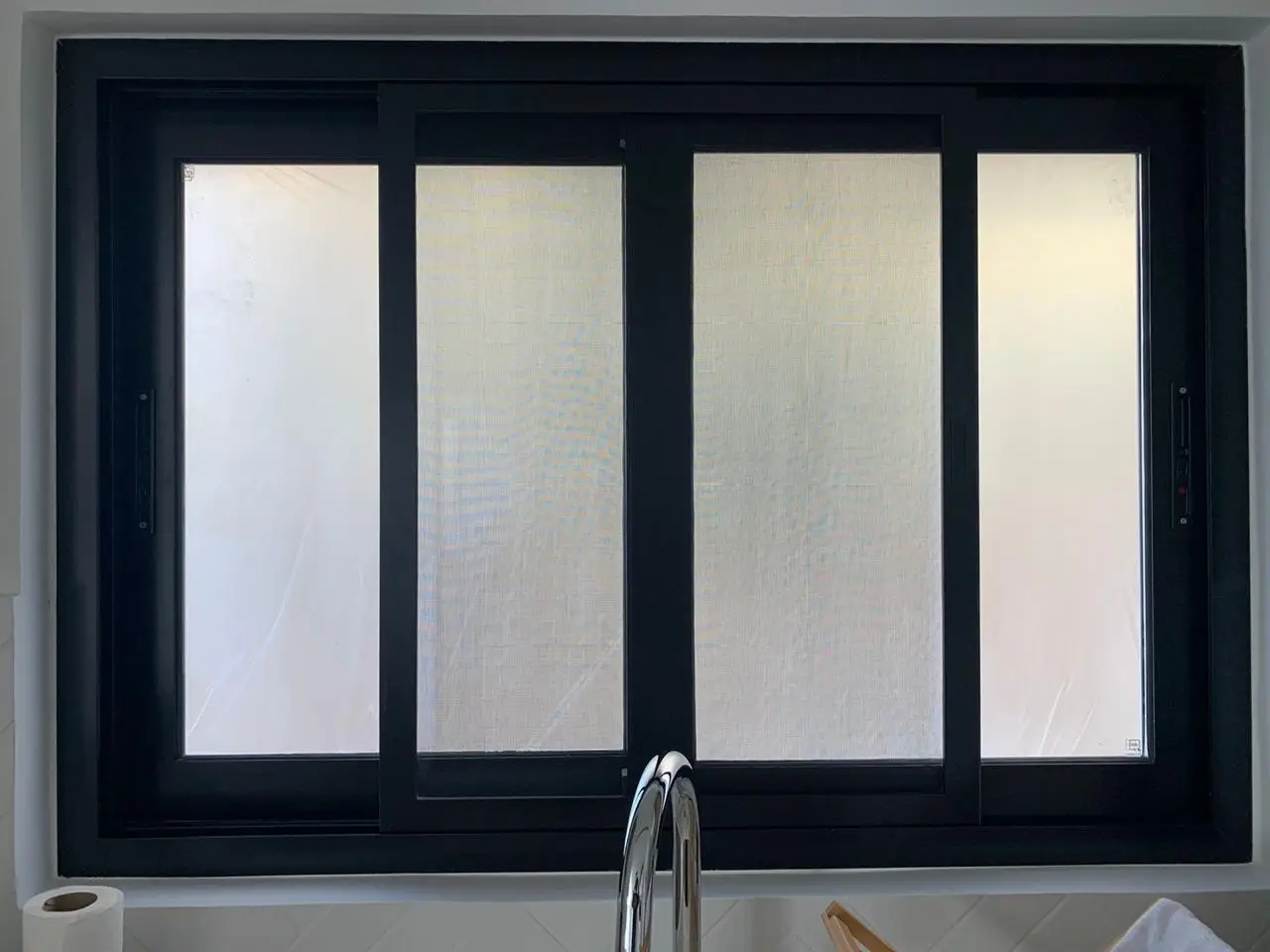 Frosted glass sliding panels