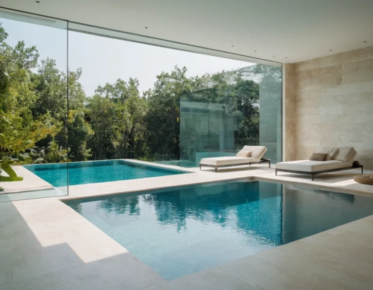 Pool deck with glass enclosure