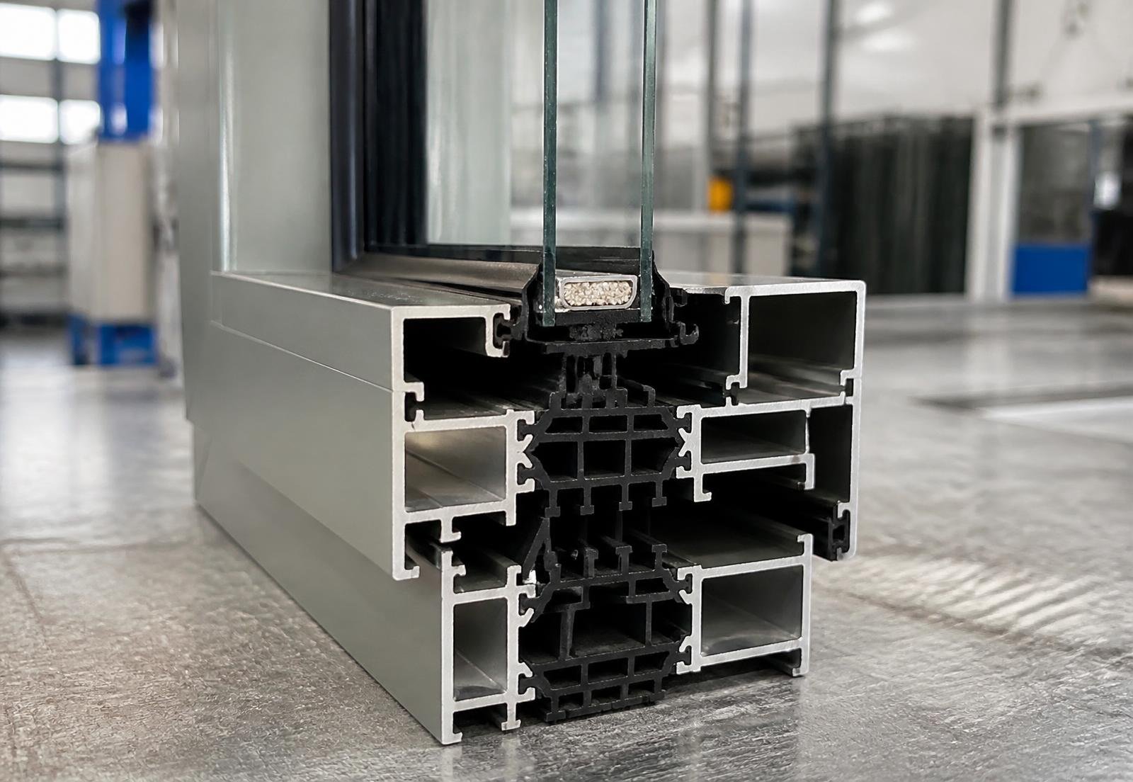 Cross-section of a thermal break aluminium window profile